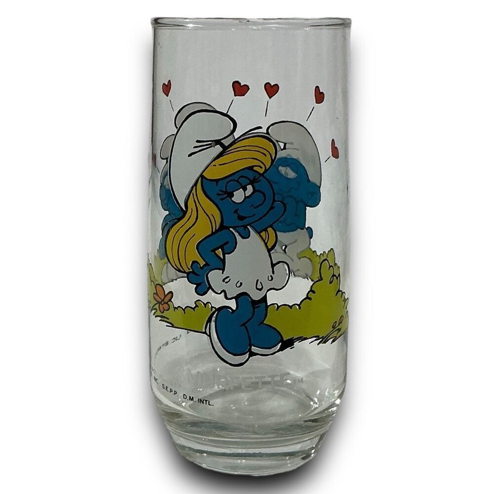 Vintage 1982 Hardees Smurfette Glass by Peyo LIC. By Wallace Berrie & Co., Inc.